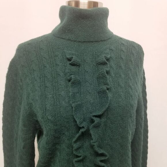 J.Crew Supersoft Ruffle Front Turtleneck In Old Forest Green Woman's Med Cozy - Picture 3 of 9